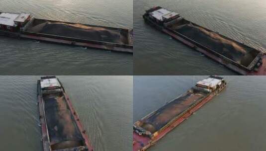 长江上的运砂船高清4k航拍视频高清在线视频素材下载