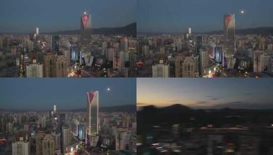甘肃兰州地标建筑城市天际线夜景航拍高清在线视频素材下载