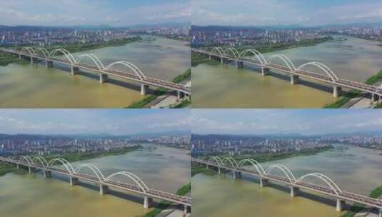 陕西安康市汉江城市江滨天际线风光高清在线视频素材下载