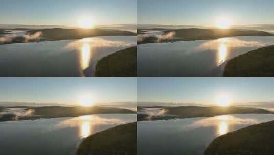 航拍山林湖泊云雾缥缈高清在线视频素材下载