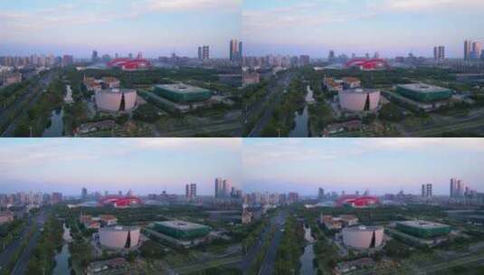 南京奥体中心与江苏大剧院城市环境高清在线视频素材下载