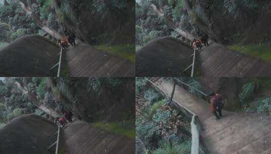 中国江西旅游视频三清山下石梯老人高清在线视频素材下载