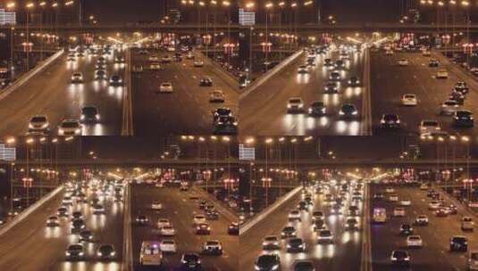 夜晚北京繁忙的交通行驶的车辆高清在线视频素材下载