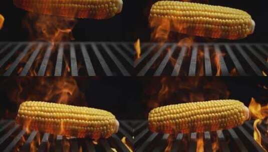 烧烤架上的甜玉米高清在线视频素材下载