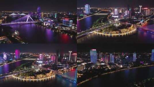 宁波三江口和义大道航拍高清4K夜景灯光秀高清在线视频素材下载