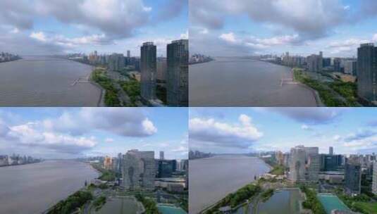 4K航拍杭州滨江君印酒店视频素材高清在线视频素材下载