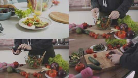 健康营养的蔬菜沙拉美食高清在线视频素材下载