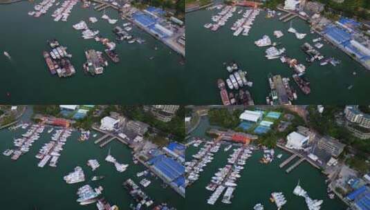 三亚三亚湾游艇码头及周边城市风景航拍高清在线视频素材下载