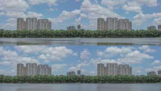 浑河边上的住宅楼高清在线视频素材下载