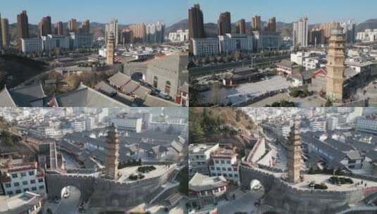 商洛山阳县城丰阳塔城市建设风光航拍2高清在线视频素材下载