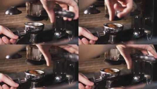 咖啡师正在用手动咖啡研磨机研磨咖啡高清在线视频素材下载