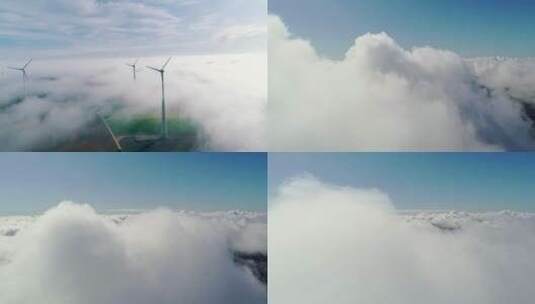 实拍山顶日出云海风车4k高清在线视频素材下载
