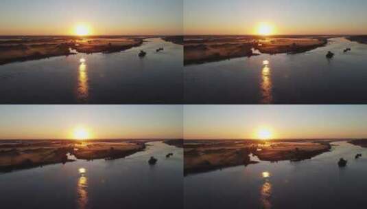 海岸湿地日出鸟瞰航拍高清在线视频素材下载