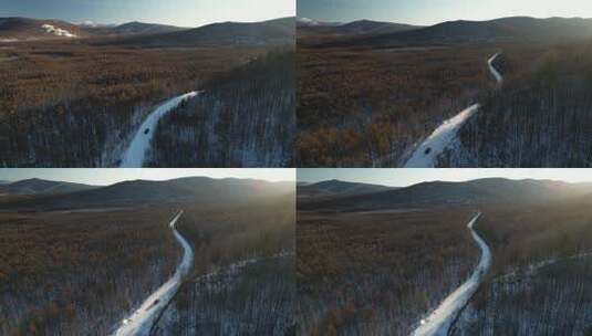 内蒙古大兴安岭森林公路S204省道航拍高清在线视频素材下载