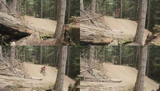 山地自行车骑手跳过上坡做出特技动作高清在线视频素材下载