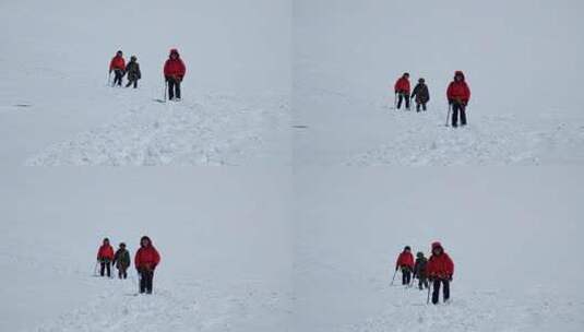 冰川上攀登四川阿坝岷山山脉都日峰的登山者高清在线视频素材下载