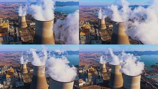 发电厂烟囱白烟碳排放高清在线视频素材下载