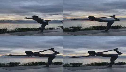 海边练习瑜伽的女人高清在线视频素材下载