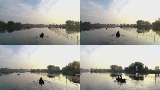 航拍宝应湖围网养鱼高清在线视频素材下载