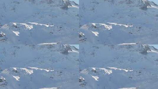 奥地利冬天，考纳塔尔雪山上滑雪缆车的无人驾驶飞机视图高清在线视频素材下载