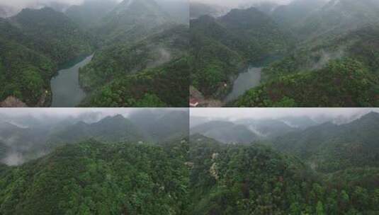 航拍大山云雾，水库，江南山水高清在线视频素材下载