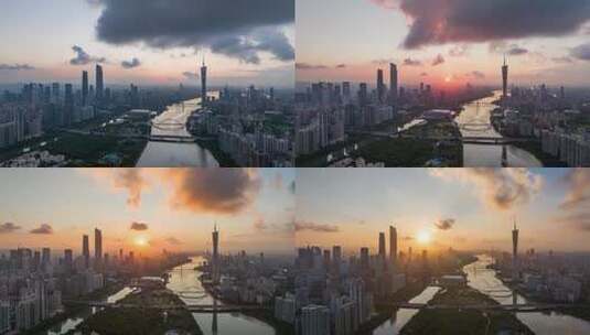 【4K】航拍广州珠江新城日出延时高清在线视频素材下载