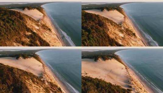 昆士兰彩虹海滩的早间无人机飞行，展示空沙丘高清在线视频素材下载