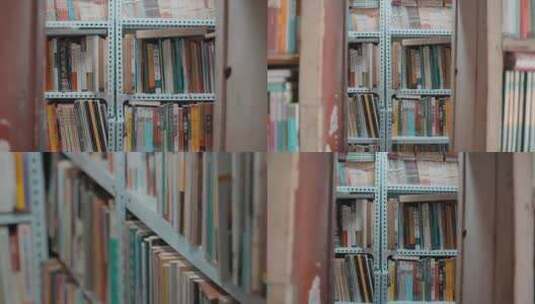 老旧图书馆图书书架高清在线视频素材下载