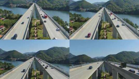 航拍两座桥上的车流高清在线视频素材下载