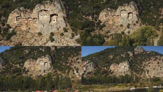 达利安石墓和达利安的鸟瞰图。4K。穆拉土耳其。高清在线视频素材下载