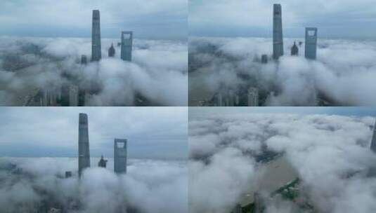上海陆家嘴平流雾 穿越云层 城市穿云高清在线视频素材下载