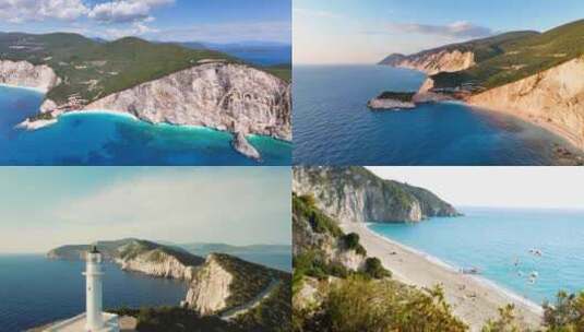 FPV无人机航拍沙滩海岸海岛希腊莱夫卡达高清在线视频素材下载