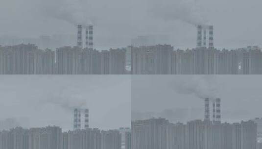 城市工厂烟囱冒起浓浓白烟航拍高清在线视频素材下载