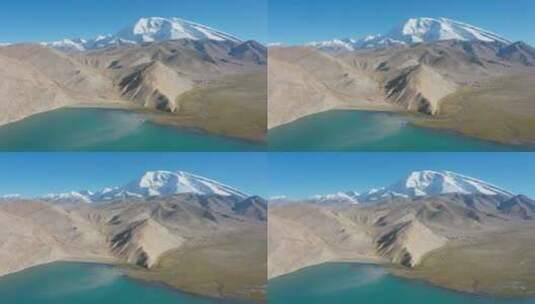 新疆山脚下湖泊航拍高清在线视频素材下载
