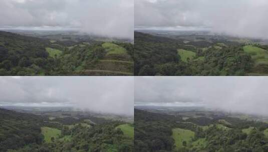 在密集雨林的绿色起伏山丘上飞行高清在线视频素材下载