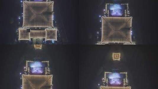 航拍上海浦江之首亭台楼阁夜景灯光秀高清在线视频素材下载