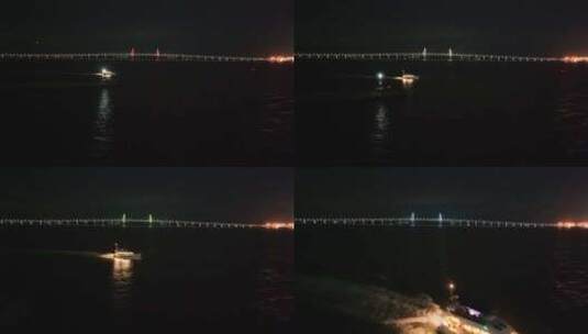 游艇港珠澳大桥夜景高清在线视频素材下载