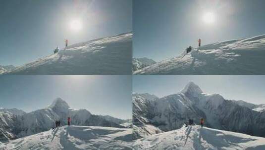 登山攀登雪山航拍高清在线视频素材下载