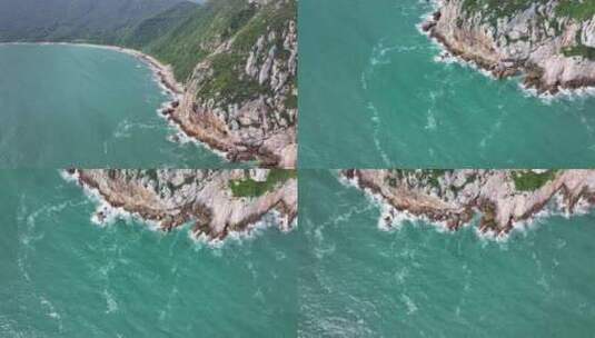 深圳大鹏城杨梅坑海岸礁石航拍高清在线视频素材下载