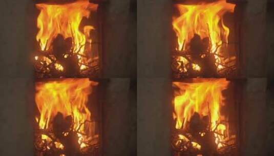 农村大灶土灶台木炭篝火燃烧火焰高清在线视频素材下载