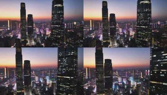 长沙五一广场国金中心夜景蓝调时刻城市上空高清在线视频素材下载