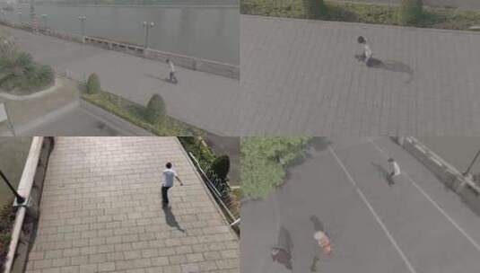 【4K】广州珠江边上少年在练习滑板高清在线视频素材下载