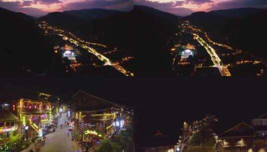黔东南州肇兴侗寨景区夜景航拍高清在线视频素材下载