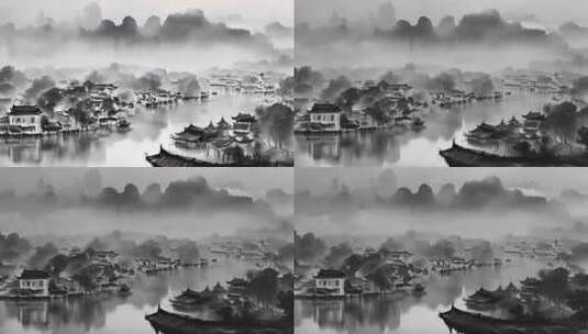中国风山水村落动画高清在线视频素材下载