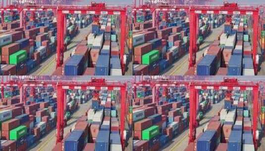 上海洋山港货船集装箱自动化装卸货航拍高清在线视频素材下载