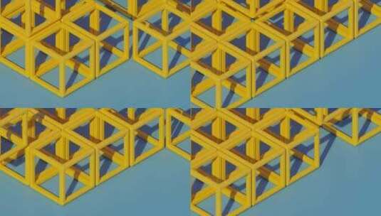 蓝色背景上黄色线框图立方体的动画高清在线视频素材下载
