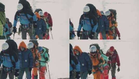 专业爬雪山队伍，珠穆朗玛峰高清在线视频素材下载