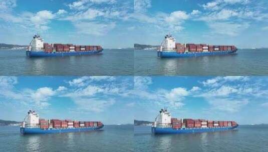 集装箱货轮航拍轮船航行货船海上丝绸之路高清在线视频素材下载