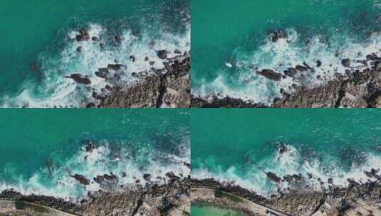 海南海岸线海浪拍打礁石航拍旅拍素材高清在线视频素材下载