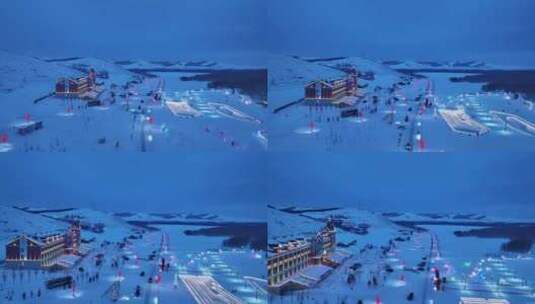 呼伦贝尔冰雪欢乐谷雪夜灯光高清在线视频素材下载